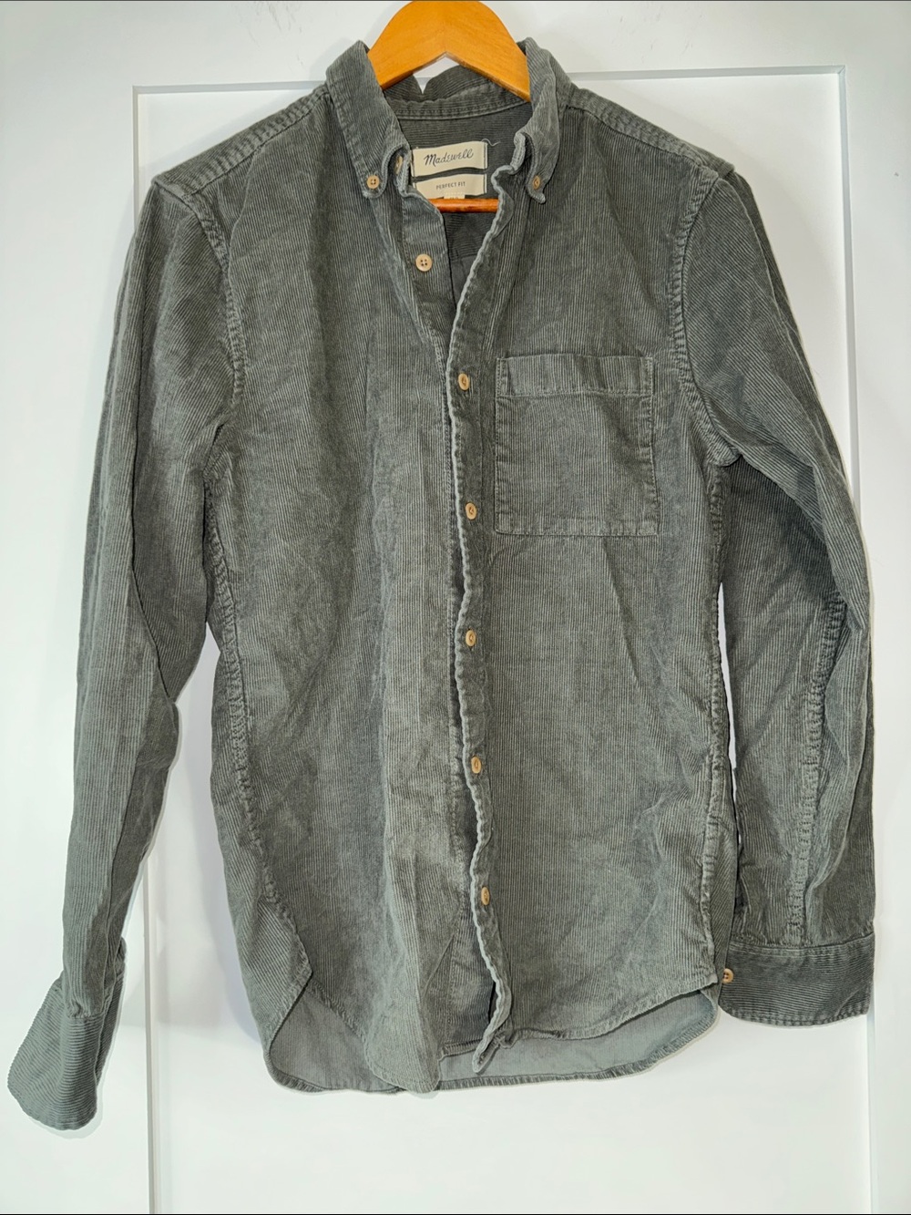 Madewell Womens Perfect Fit Button-Down Corduroy Shirt Olive Green Sz XS cotton
